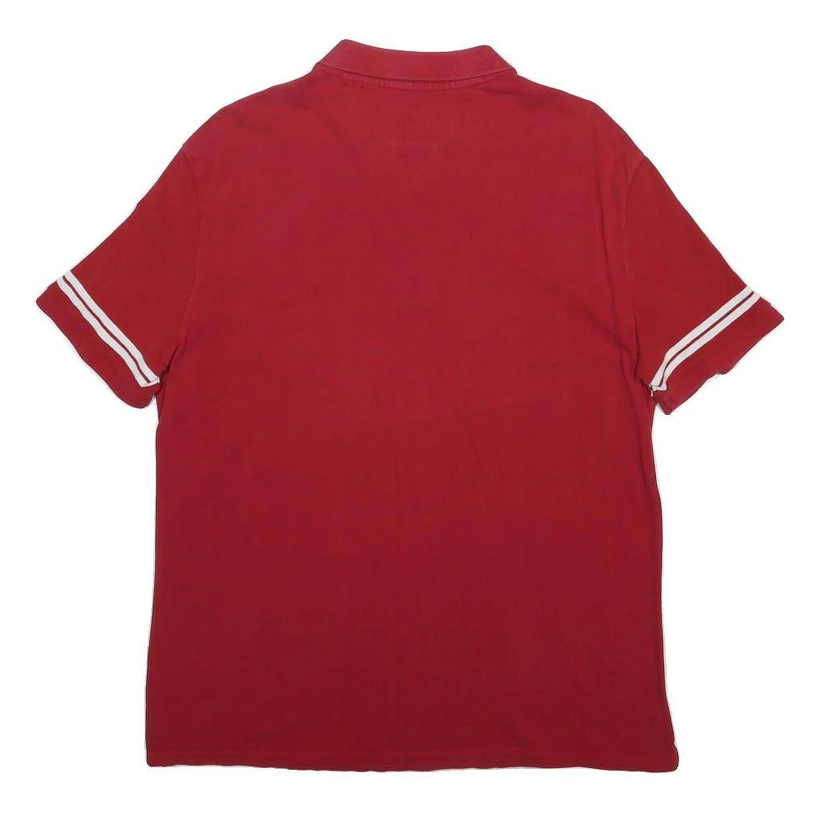 GUESS Mens Red & White Striped Short Sleeve Polo Shirt M Cotton Blend Casual