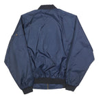 Mens Navy Blue Polyester Plain Bomber Jacket L Zip Pocket Casual Retro