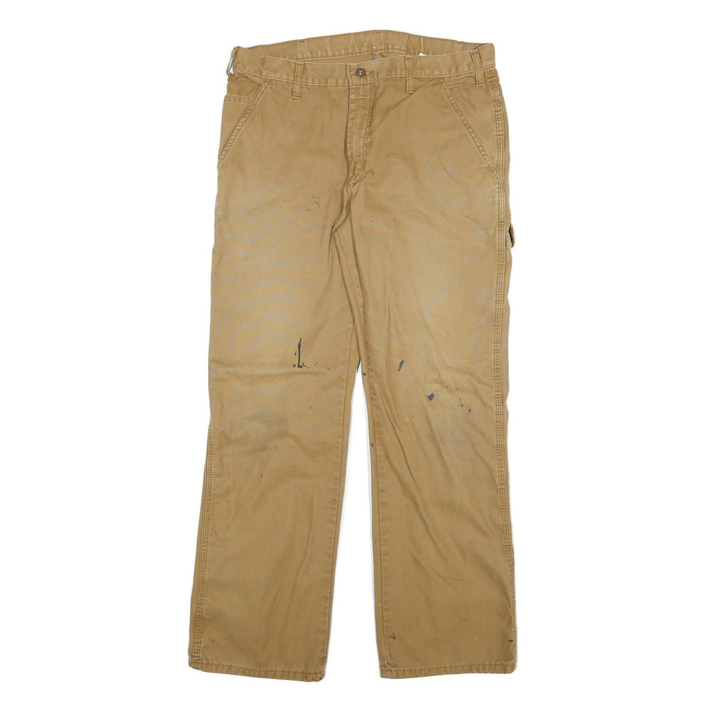 DICKIES Mens Cotton Blend Beige Relaxed Straight Trousers W33 L29 Workwear