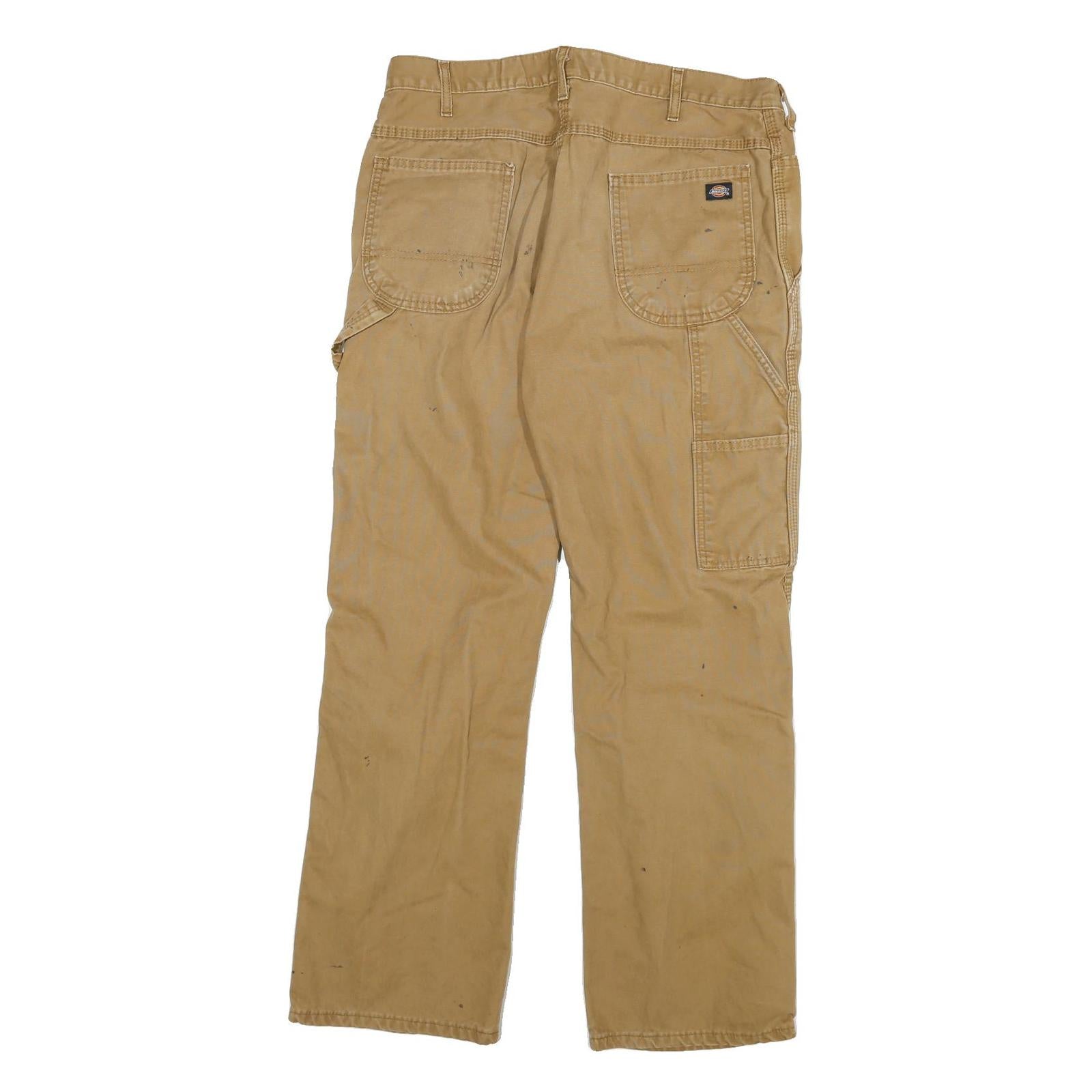 DICKIES Mens Cotton Blend Beige Relaxed Straight Trousers W33 L29 Workwear