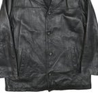 GUESS Mens Black Leather Button Jacket L Smooth Grain Retro Style