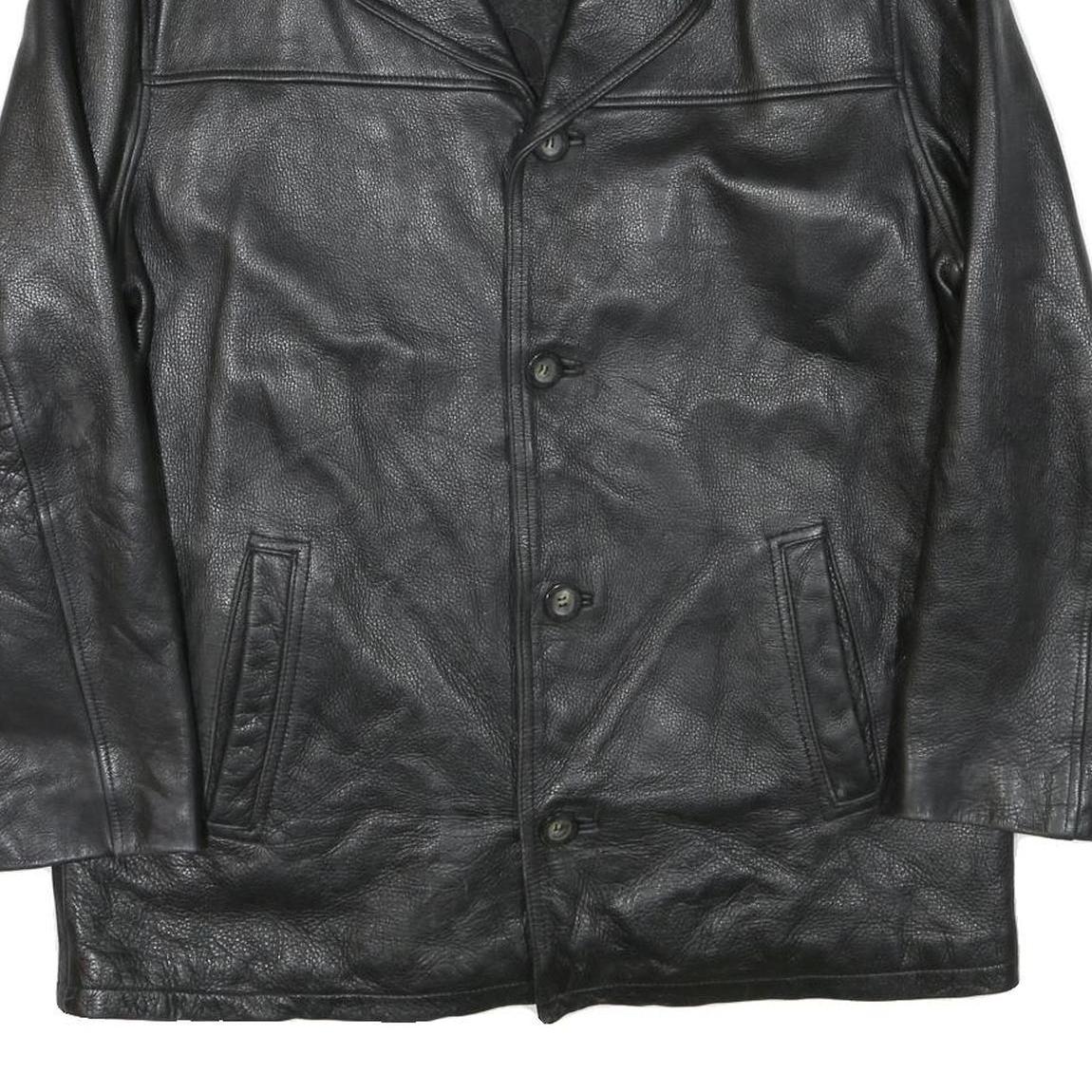 GUESS Mens Black Leather Button Jacket L Smooth Grain Retro Style