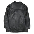 GUESS Mens Black Leather Button Jacket L Smooth Grain Retro Style