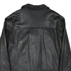 GUESS Mens Black Leather Button Jacket L Smooth Grain Retro Style