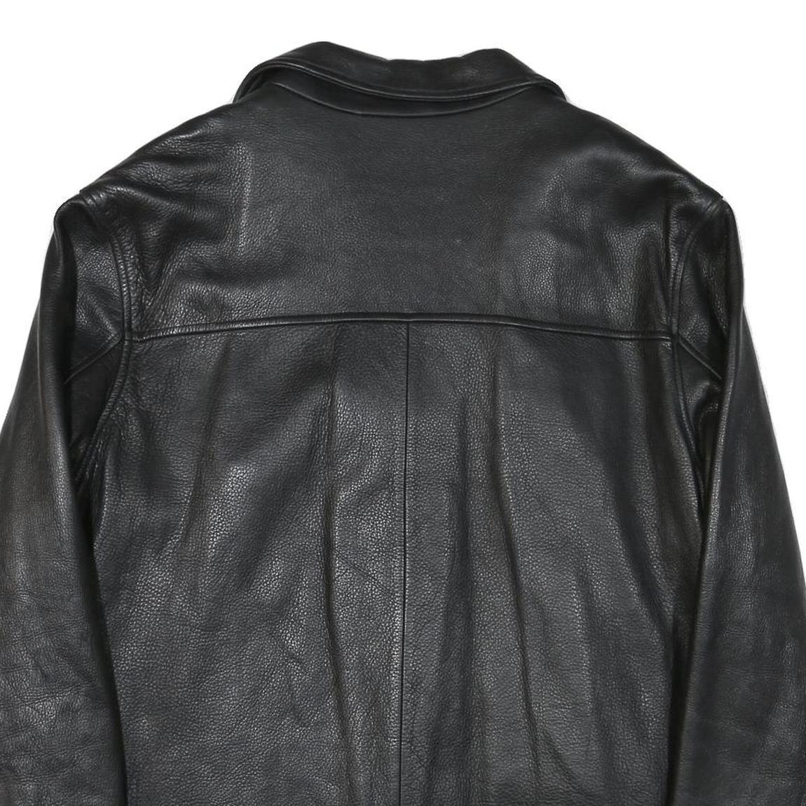 GUESS Mens Black Leather Button Jacket L Smooth Grain Retro Style