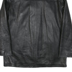 GUESS Mens Black Leather Button Jacket L Smooth Grain Retro Style