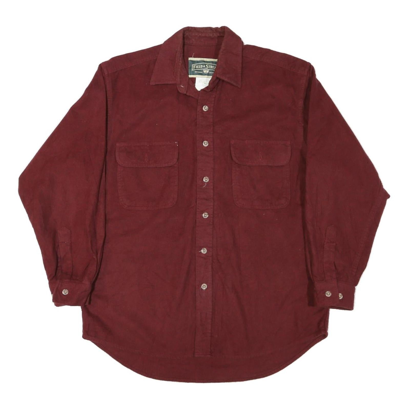 FIELD & STREAM Mens Maroon Plain Long Sleeve Shirt M Cotton Blend Casual