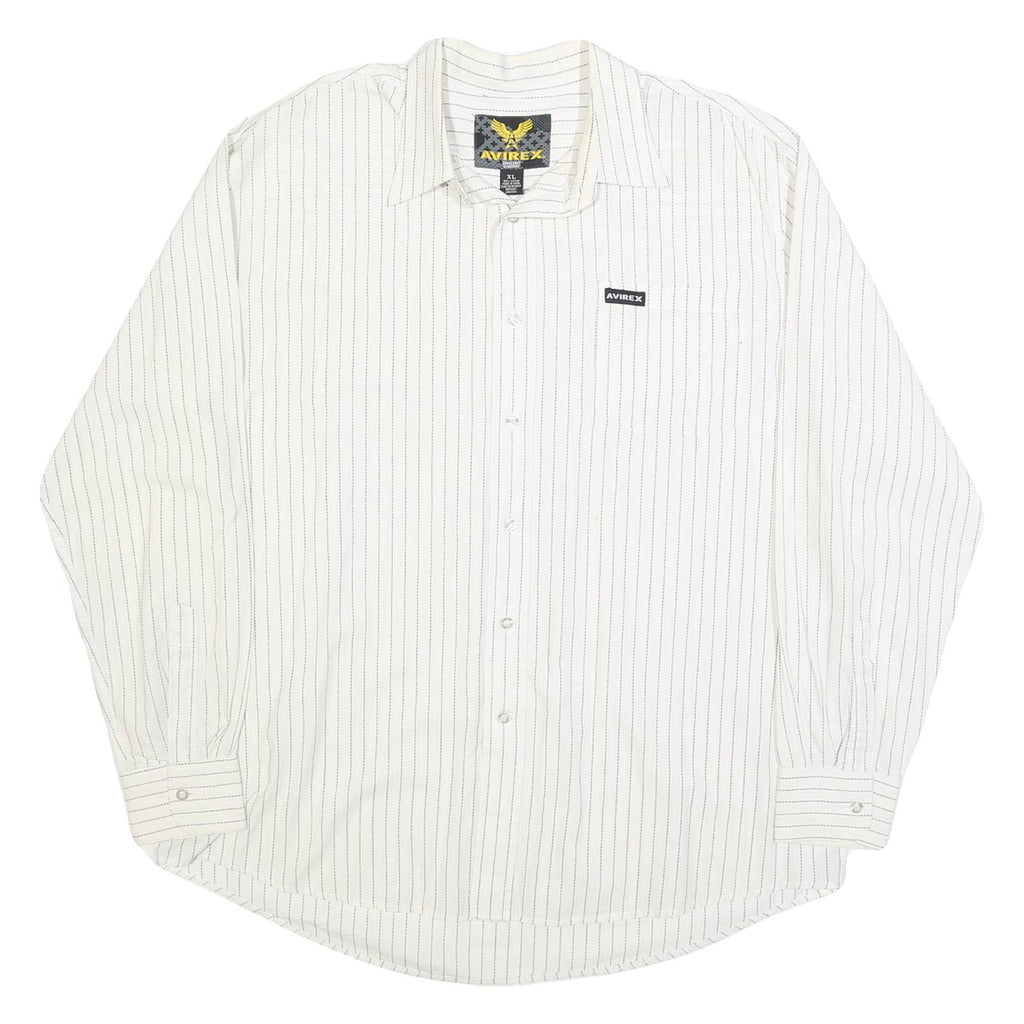 AVIREX Mens White & Black Stripe Cotton Shirt XL Classic Casual Button-Up