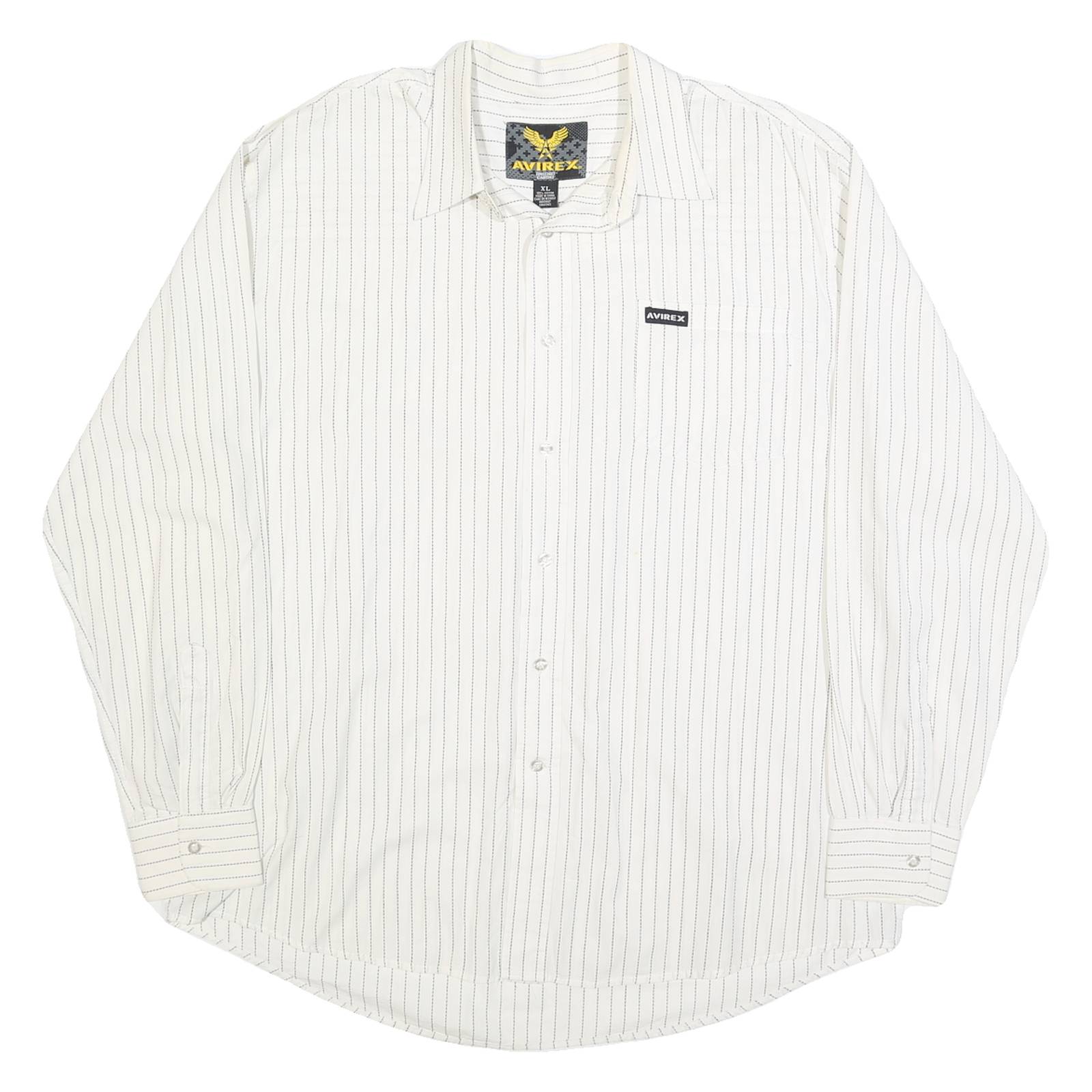 AVIREX Mens White & Black Stripe Cotton Shirt XL Classic Casual Button-Up
