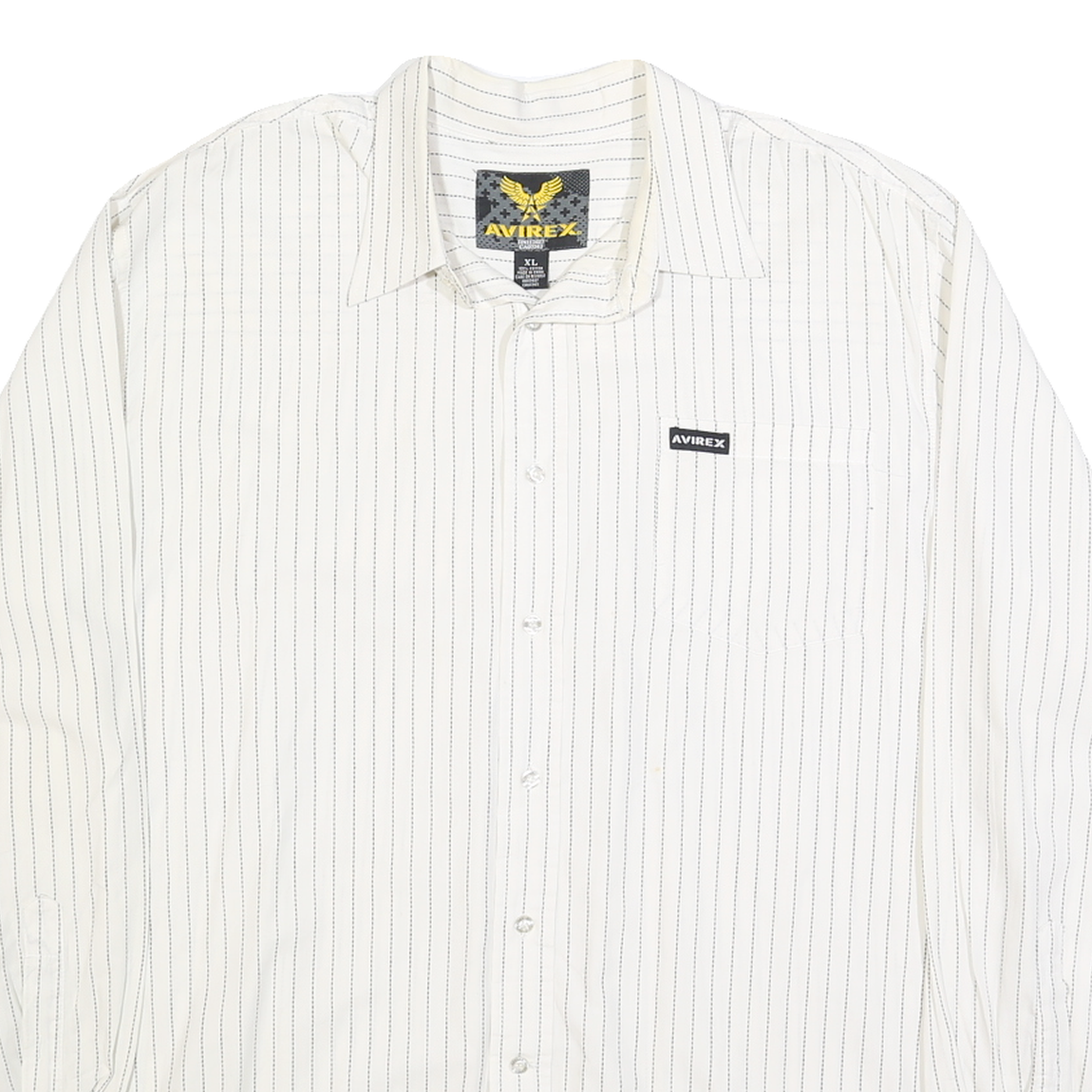 AVIREX Mens White & Black Stripe Cotton Shirt XL Classic Casual Button-Up