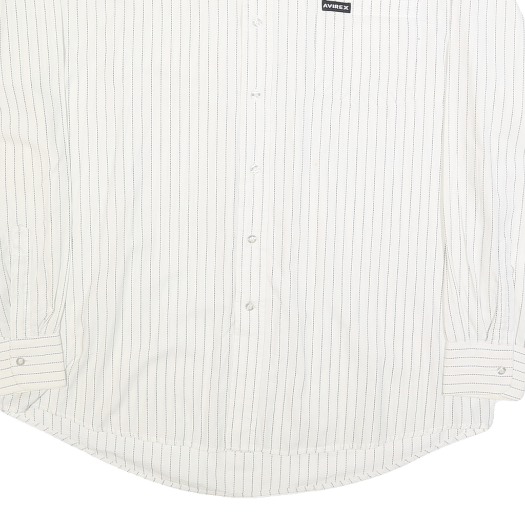 AVIREX Mens White & Black Stripe Cotton Shirt XL Classic Casual Button-Up