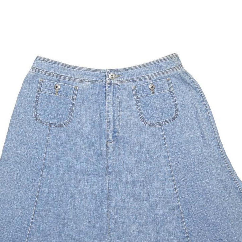 LIZWEAR Womens Blue Linen Blend A-Line Knee Length Woven Skirt M Two Pocket