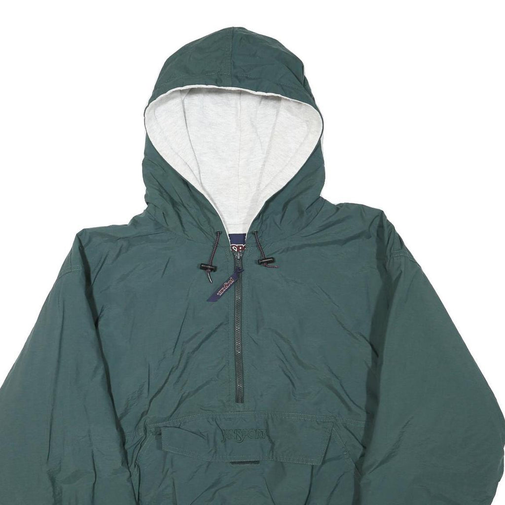 JANSPORT Mens Green Hooded Track Jacket L Polyester Blend Zip Outdoor Casual