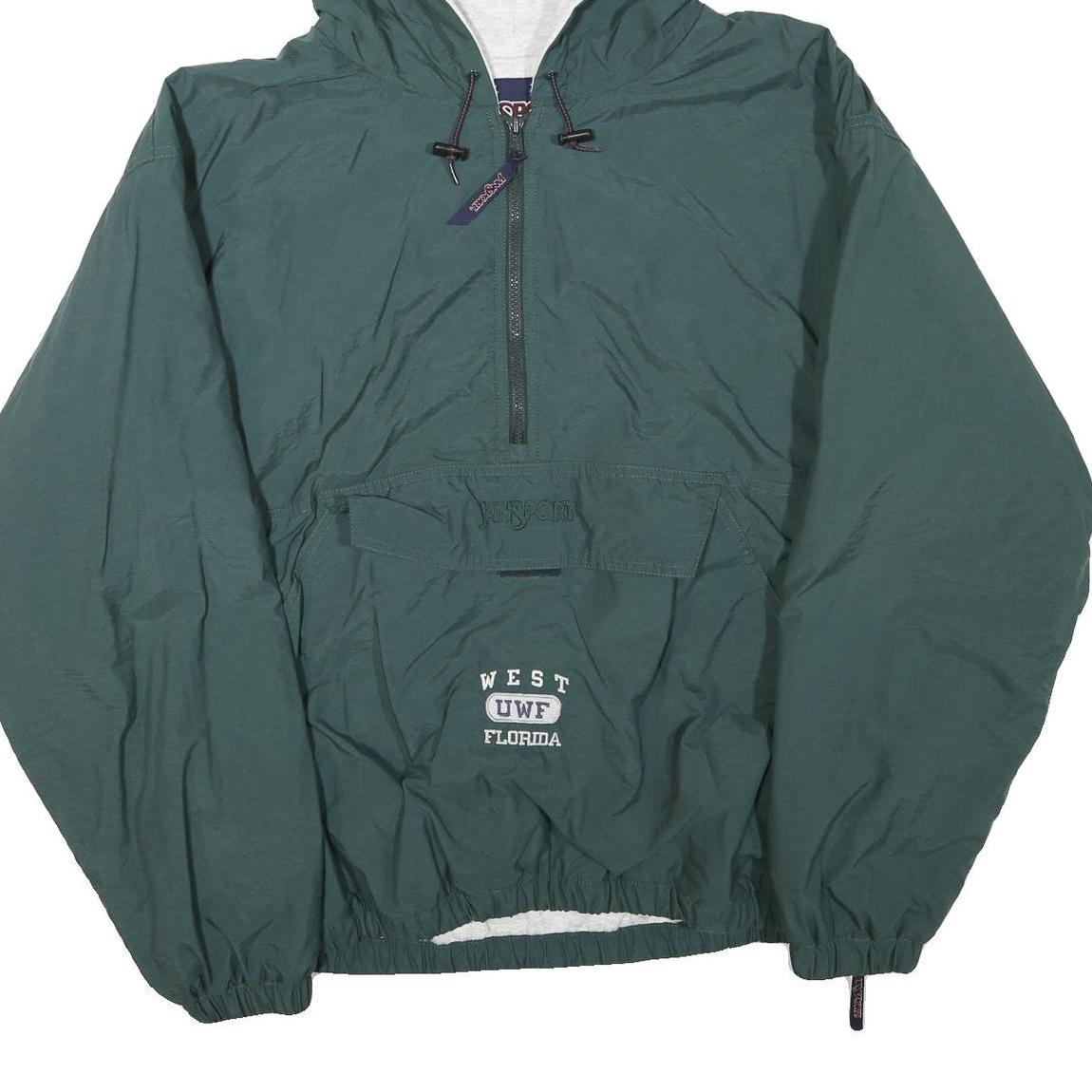 JANSPORT Mens Green Hooded Track Jacket L Polyester Blend Zip Outdoor Casual