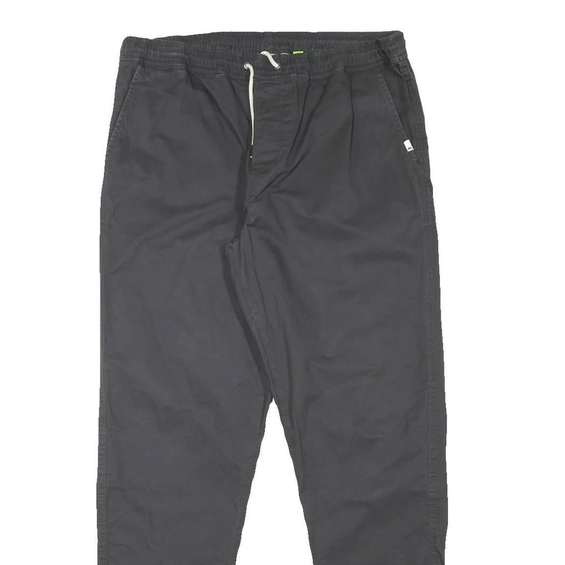 QUIKSILVER Mens Cotton Blend Black Slim Drawstring Trousers W32 L30 Casual Pants