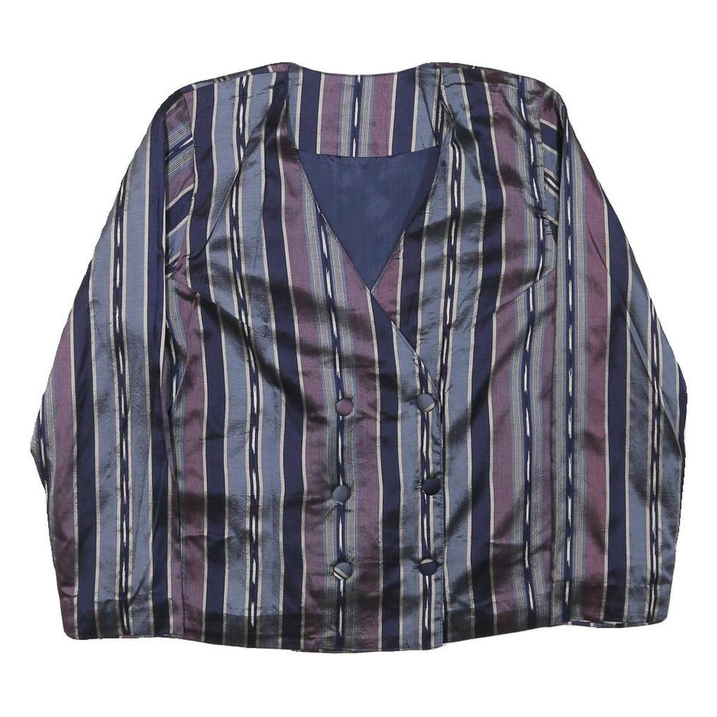 Womens Blue & Purple Striped Button Cotton Blend Jacket M Classic Fit
