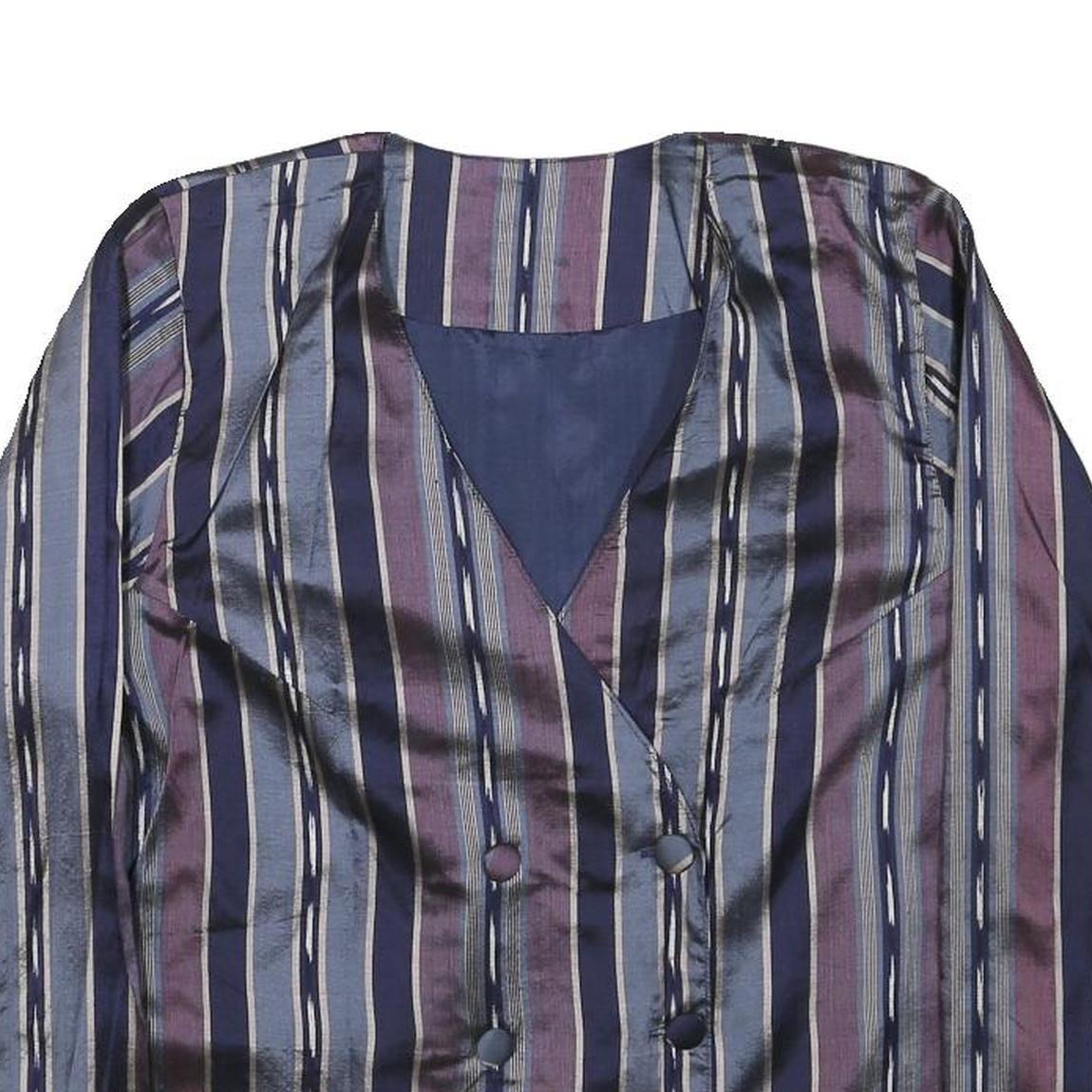 Womens Blue & Purple Striped Button Cotton Blend Jacket M Classic Fit