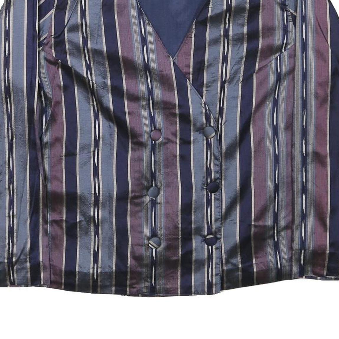 Womens Blue & Purple Striped Button Cotton Blend Jacket M Classic Fit