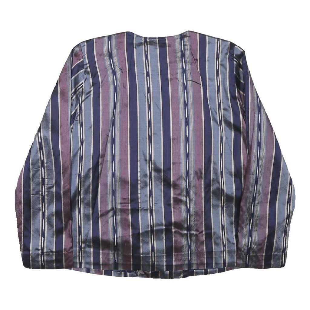 Womens Blue & Purple Striped Button Cotton Blend Jacket M Classic Fit