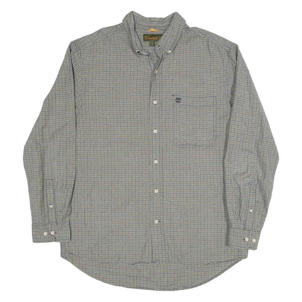 TIMBERLAND Mens Grey & Yellow Check Shirt L Cotton Blend Casual Classic Button
