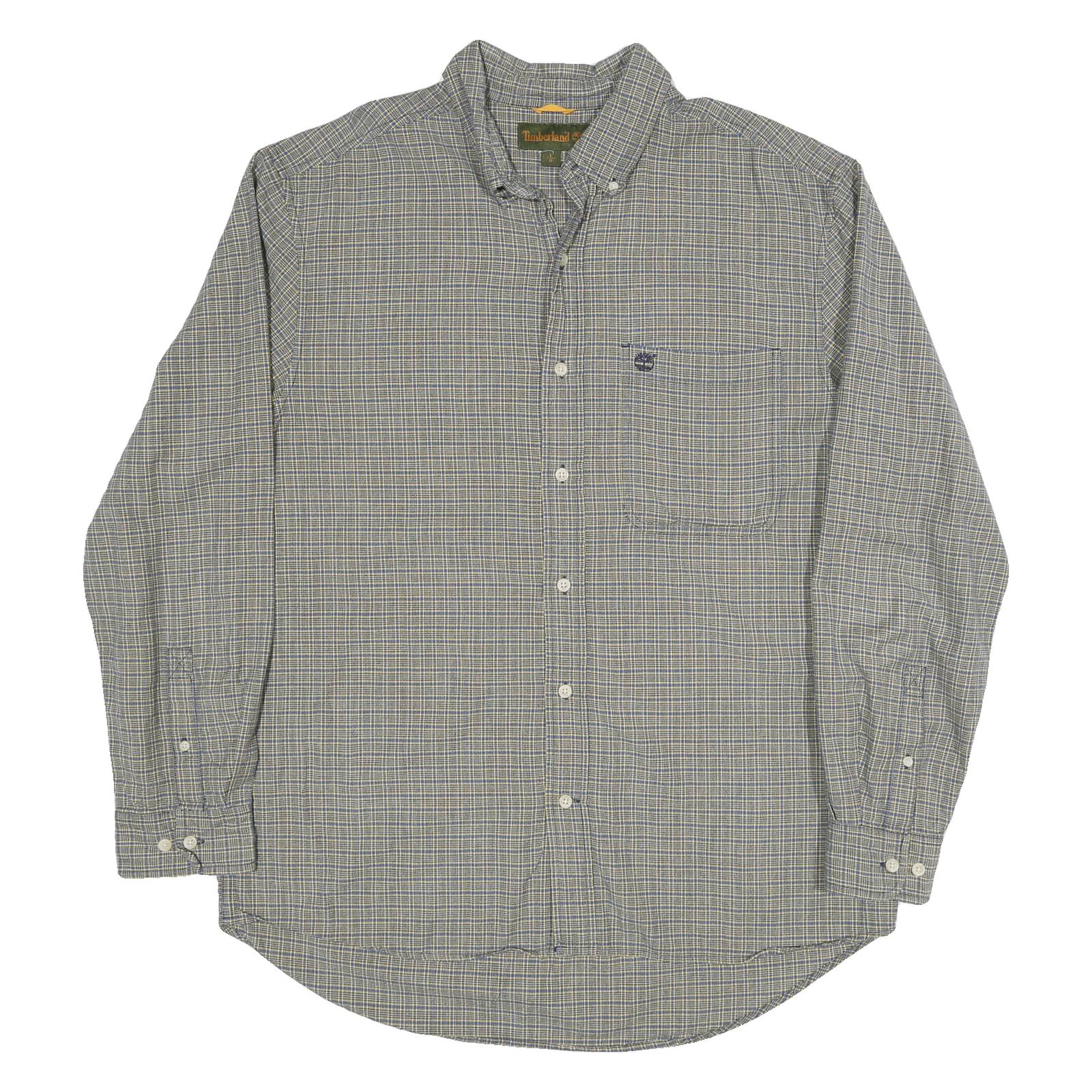 TIMBERLAND Mens Grey & Yellow Check Shirt L Cotton Blend Casual Classic Button