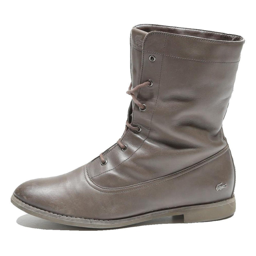 LACOSTE Women's Lace Up Leather Ankle Boots Brown UK 7 Casual Designer