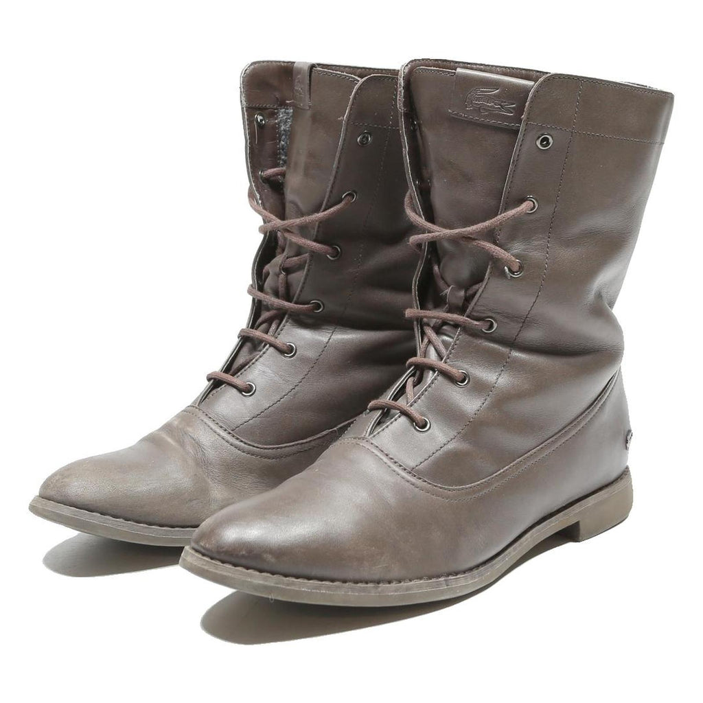 LACOSTE Women's Lace Up Leather Ankle Boots Brown UK 7 Casual Designer