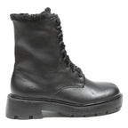CHARLES & KEITH Womens Lace-Up Leather Ankle Boots Black UK 3 Chunky Sole Warm