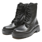 CHARLES & KEITH Womens Lace-Up Leather Ankle Boots Black UK 3 Chunky Sole Warm