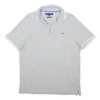 TOMMY HILFIGER Mens Grey Cotton Blend Polo Shirt M Short Sleeve Plain Casual