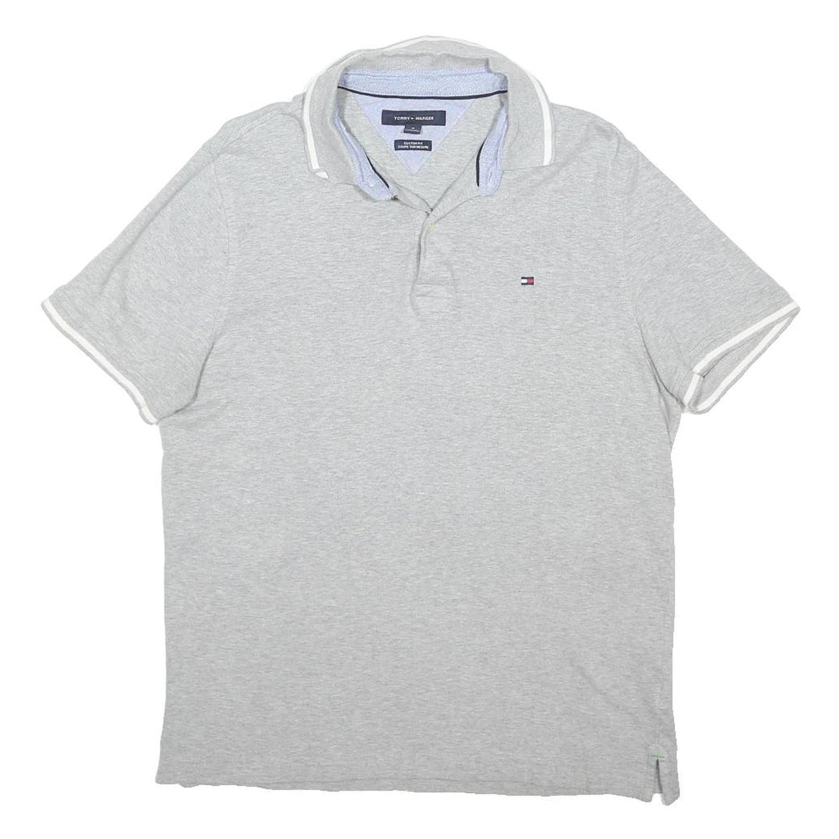 TOMMY HILFIGER Mens Grey Cotton Blend Polo Shirt M Short Sleeve Plain Casual