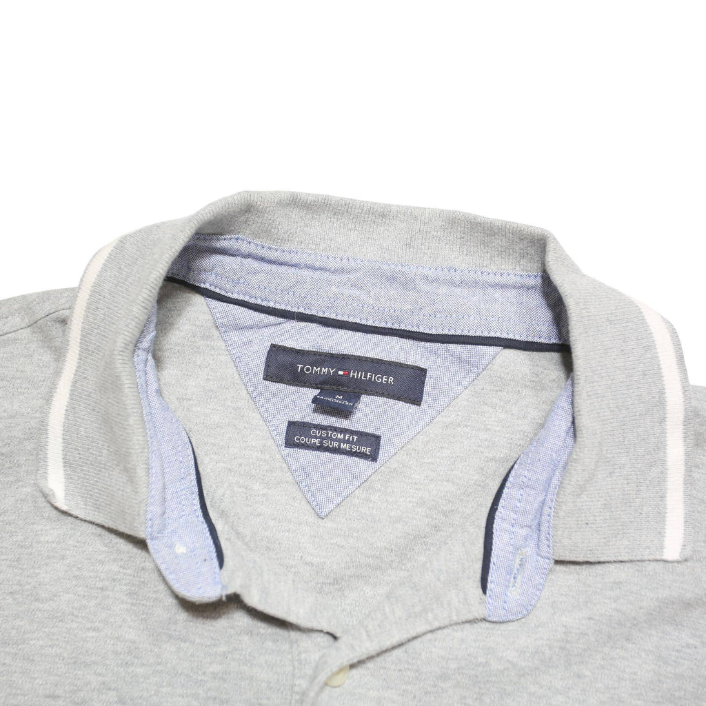 TOMMY HILFIGER Mens Grey Cotton Blend Polo Shirt M Short Sleeve Plain Casual