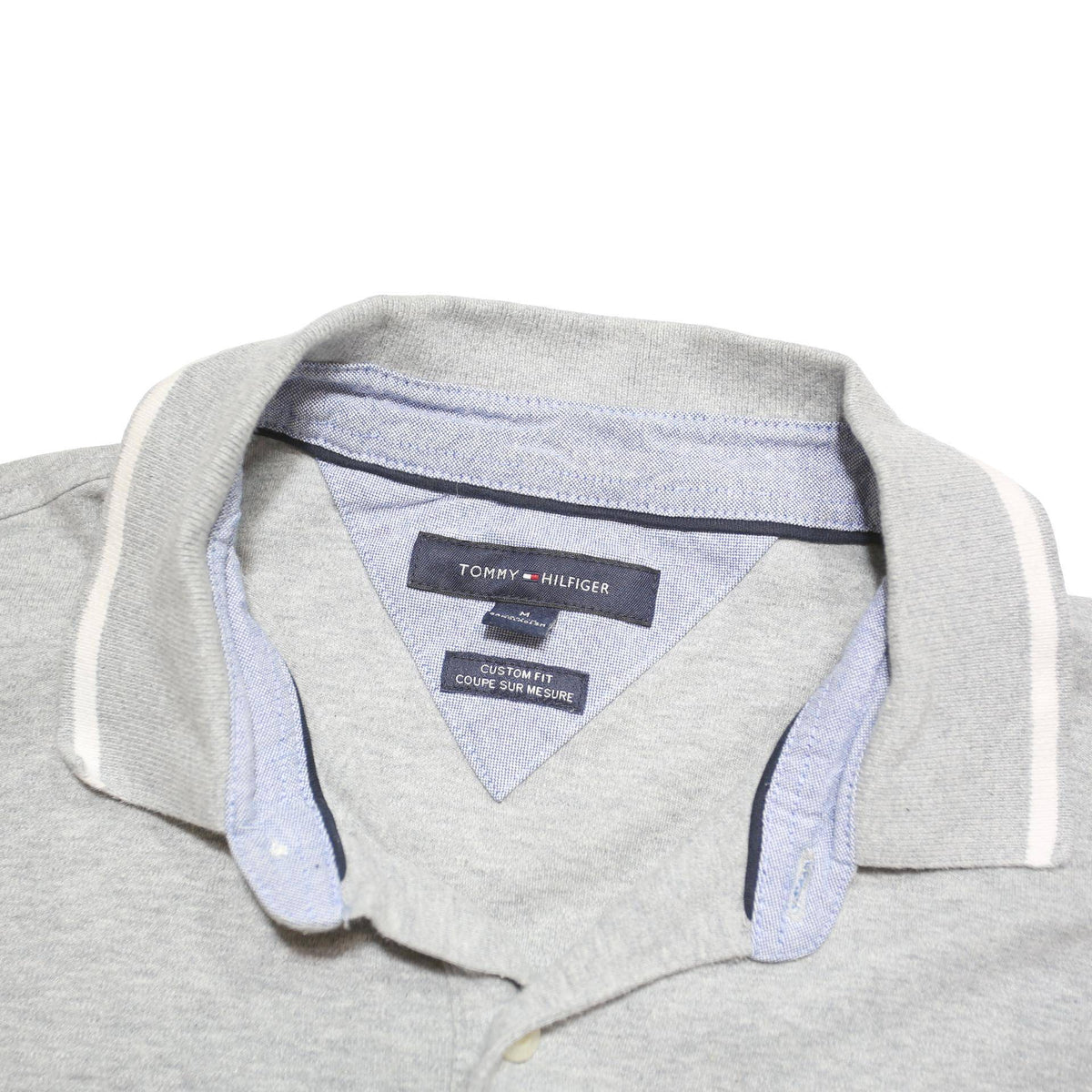TOMMY HILFIGER Mens Grey Cotton Blend Polo Shirt M Short Sleeve Plain Casual