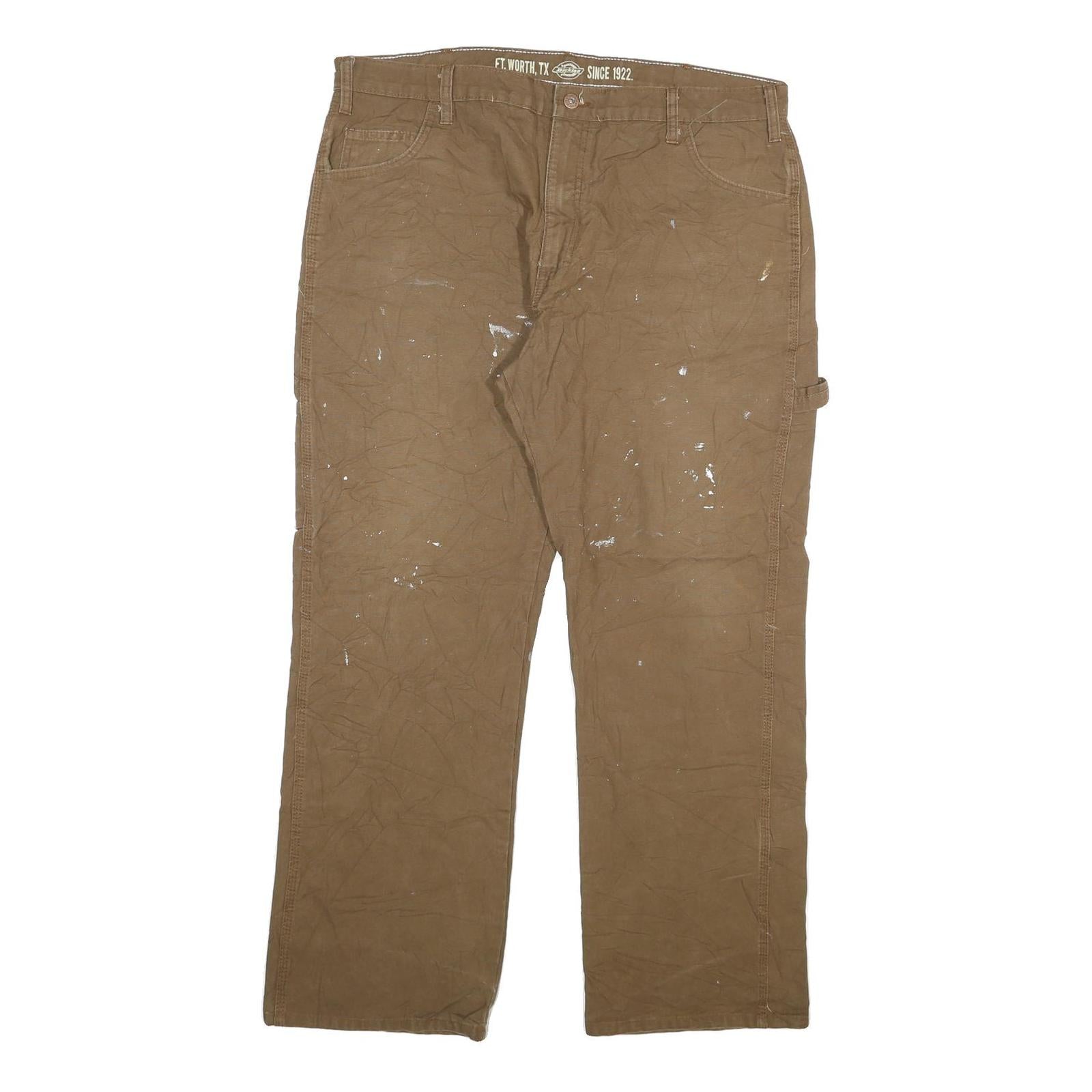 DICKIES Mens Regular Fit Brown Denim Cotton Blend W38 L29 Workwear Trousers