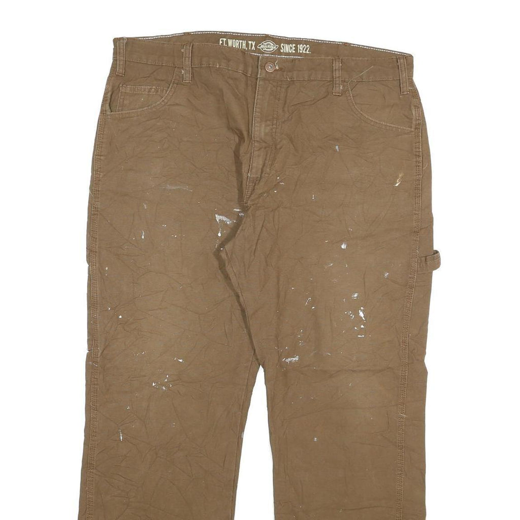 DICKIES Mens Regular Fit Brown Denim Cotton Blend W38 L29 Workwear Trousers