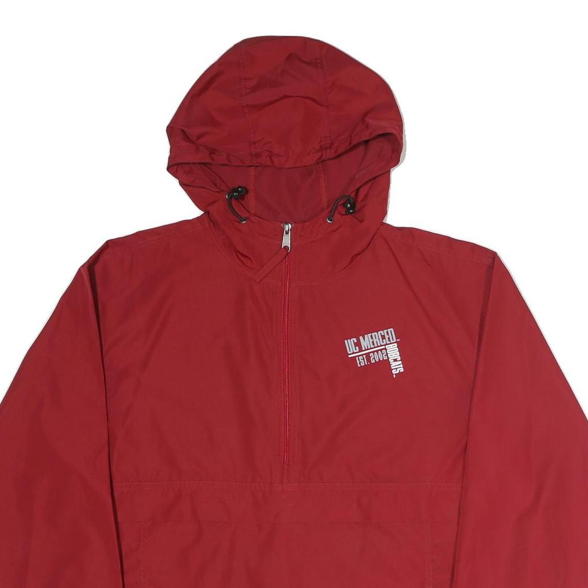 CHAMPION Mens Red Hooded Zip Jacket S Polyester Plain Lightweight Sportswear