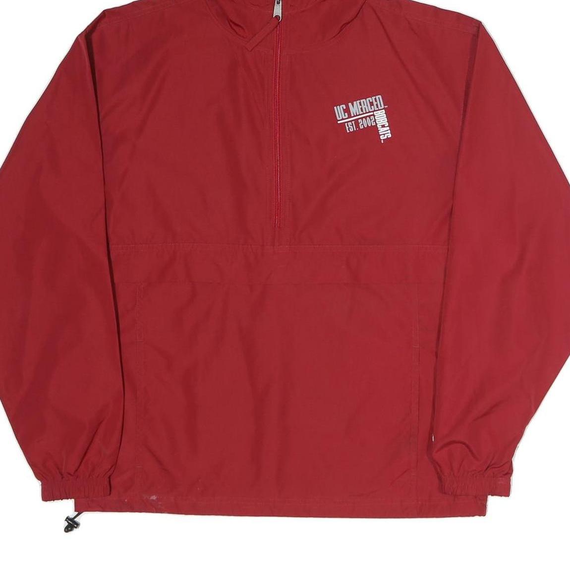 CHAMPION Mens Red Hooded Zip Jacket S Polyester Plain Lightweight Sportswear
