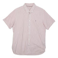 TOMMY HILFIGER Mens Red & White Stripe Short Sleeve Shirt S Classic Cotton Blend