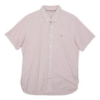 TOMMY HILFIGER Mens Red & White Stripe Short Sleeve Shirt S Classic Cotton Blend