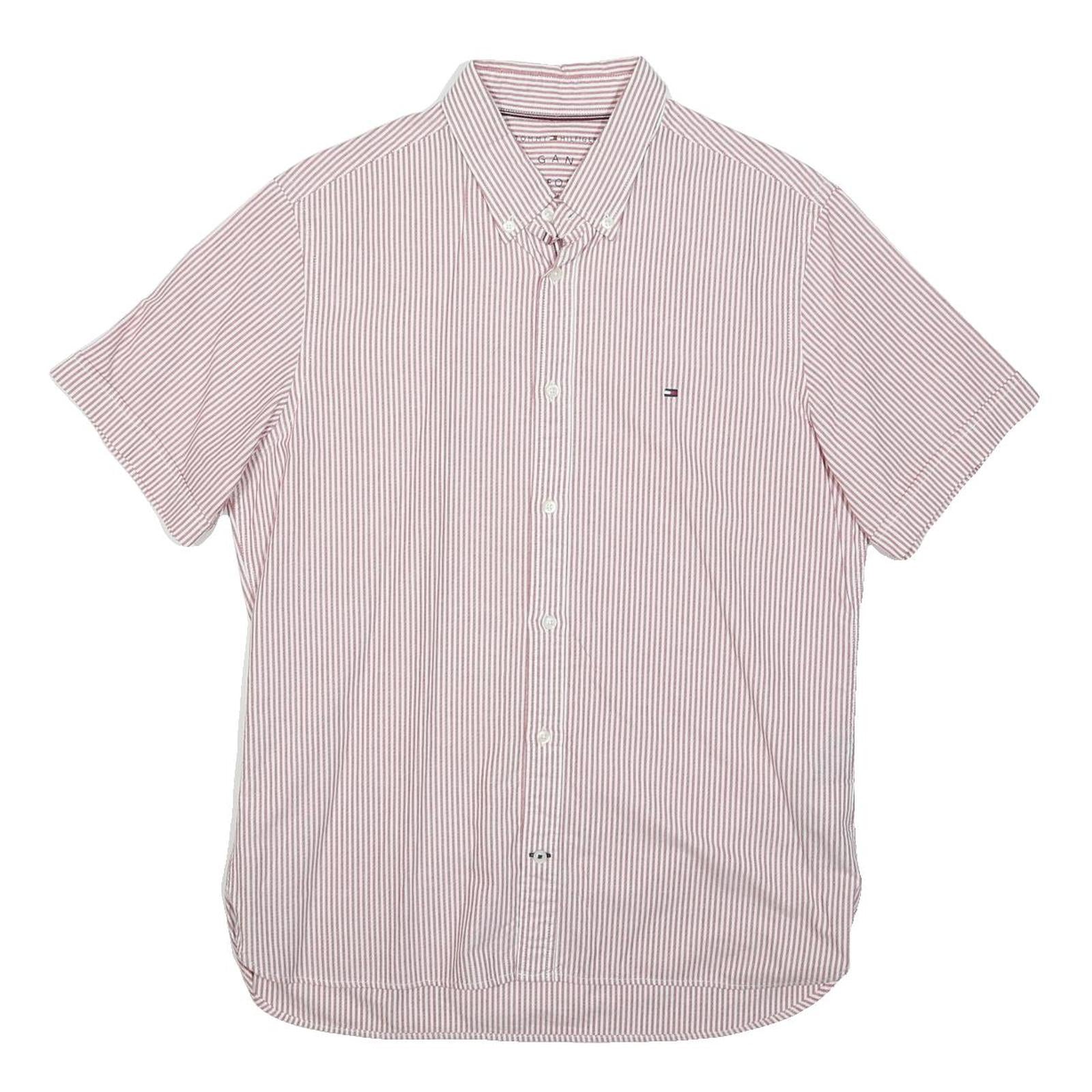 TOMMY HILFIGER Mens Red & White Stripe Short Sleeve Shirt S Classic Cotton Blend