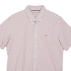 TOMMY HILFIGER Mens Red & White Stripe Short Sleeve Shirt S Classic Cotton Blend