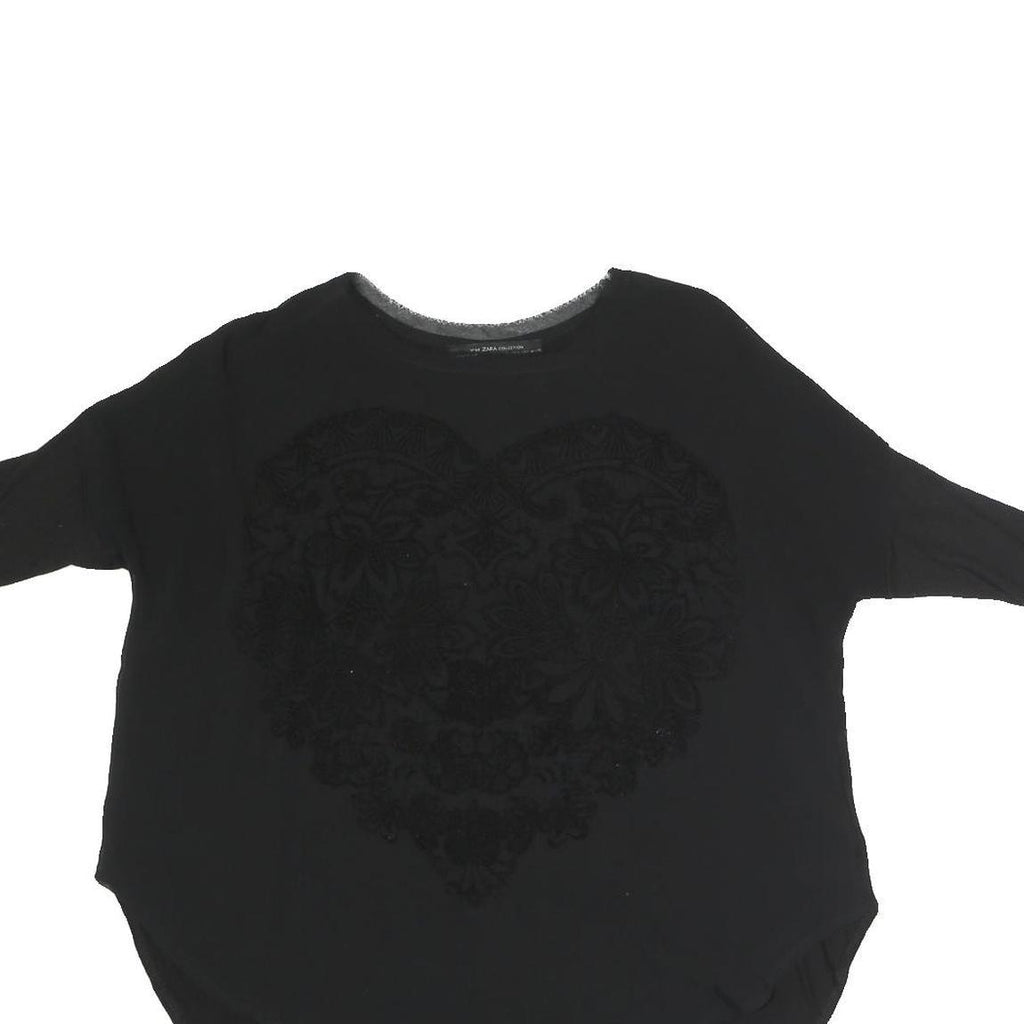 ZARA Womens Black Printed Top 3/4 Sleeve Round Neck Size S Casual Stylish