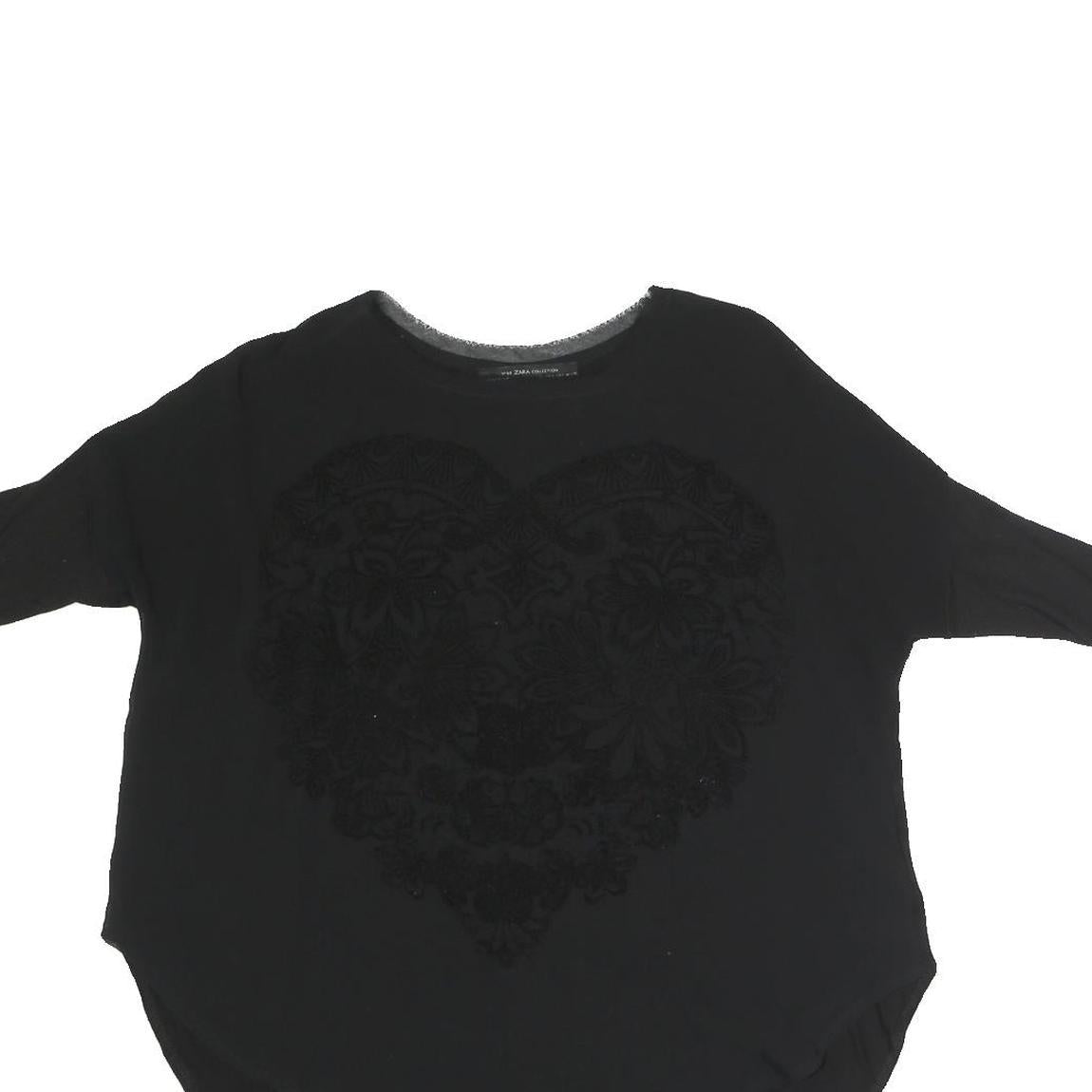 ZARA Womens Black Printed Top 3/4 Sleeve Round Neck Size S Casual Stylish