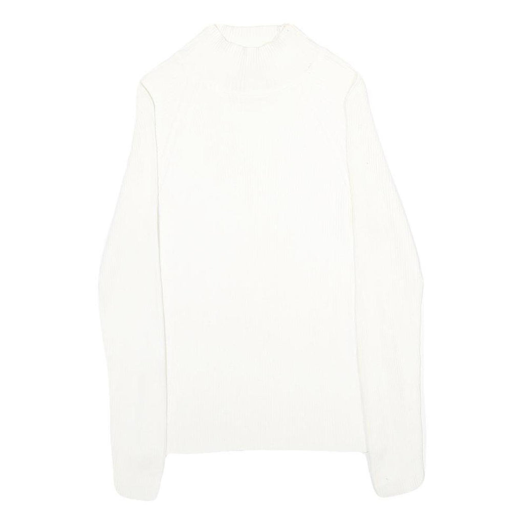 MODA INTERNATIONAL Womens White Plain Cotton Jumper Crew Neck Rib Knit S