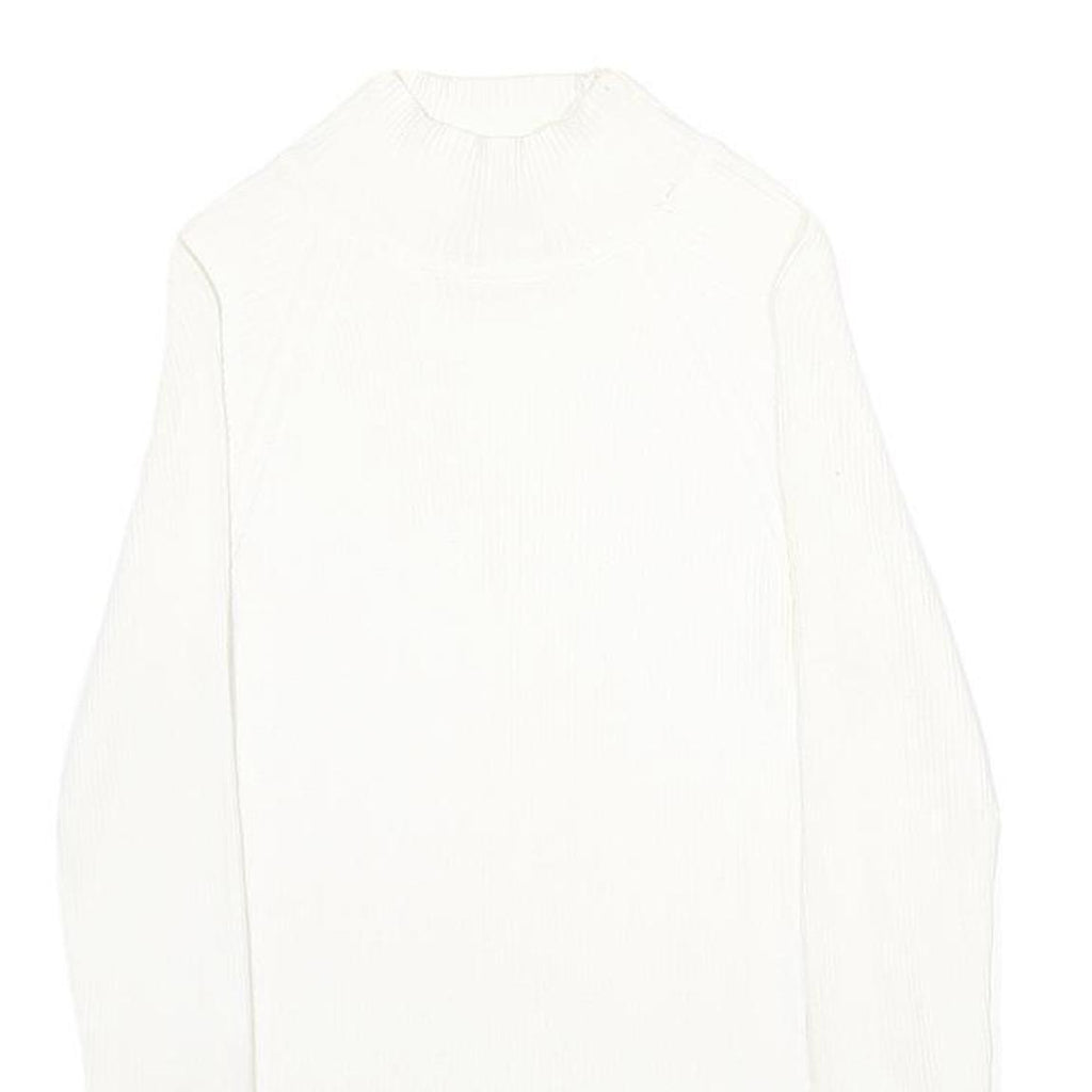 MODA INTERNATIONAL Womens White Plain Cotton Jumper Crew Neck Rib Knit S