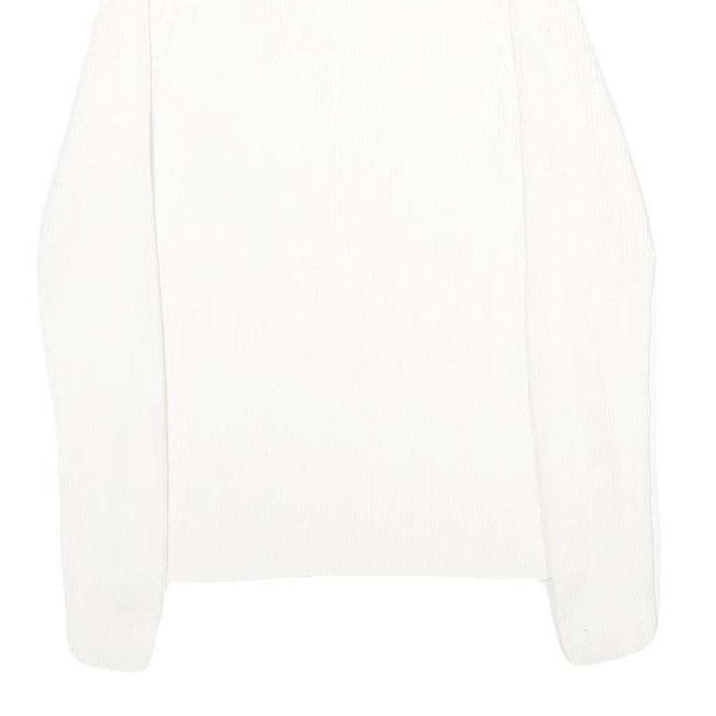 MODA INTERNATIONAL Womens White Plain Cotton Jumper Crew Neck Rib Knit S