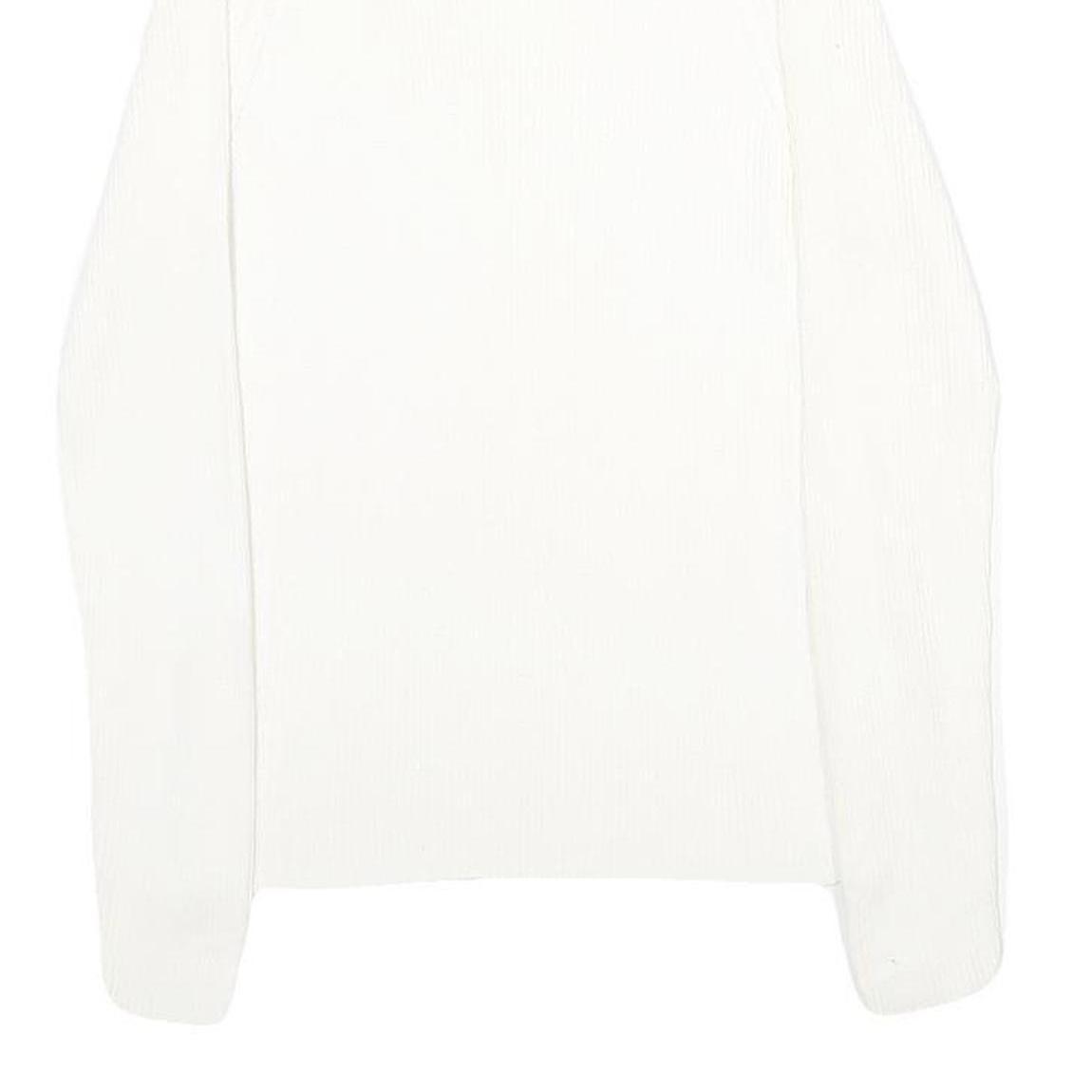 MODA INTERNATIONAL Womens White Plain Cotton Jumper Crew Neck Rib Knit S