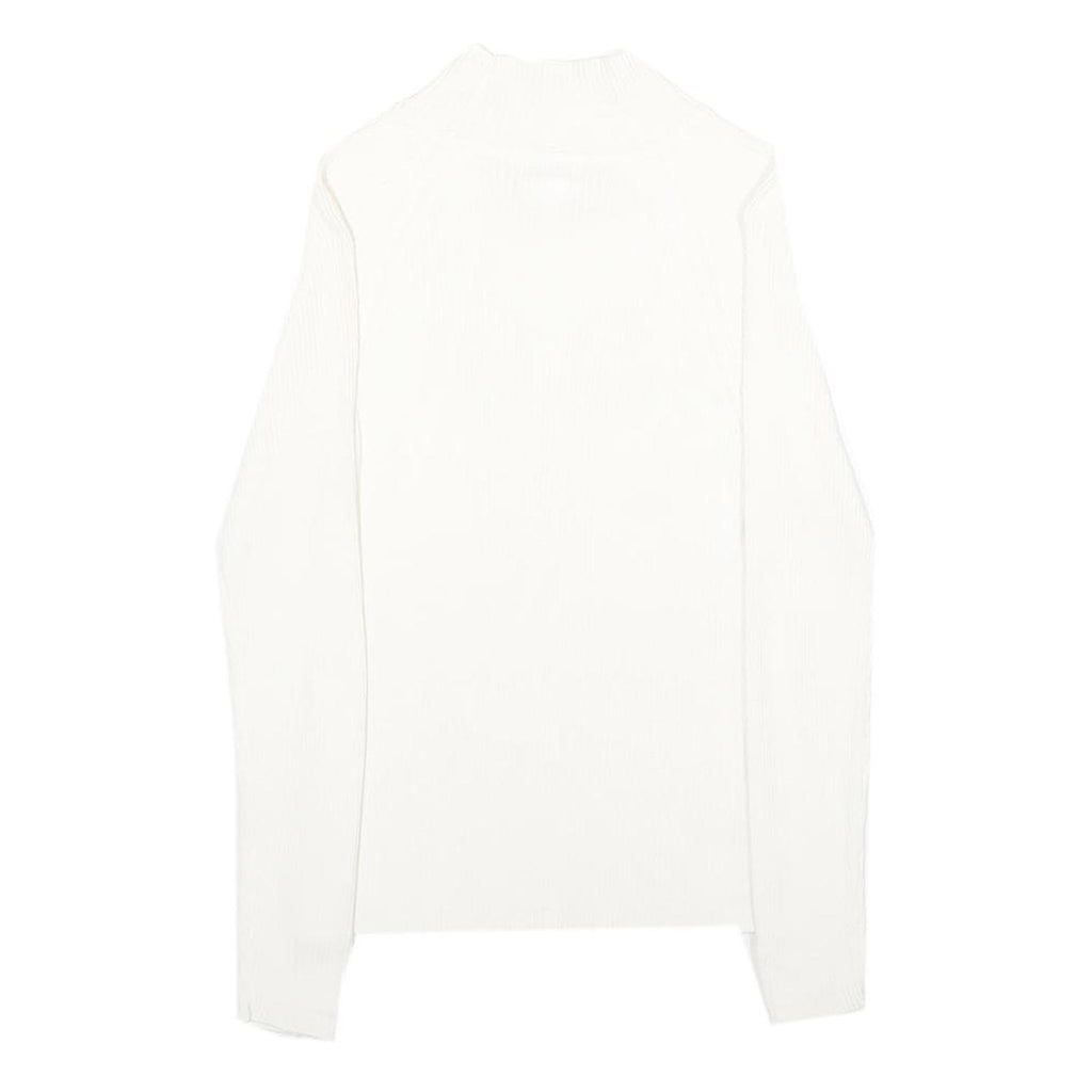 MODA INTERNATIONAL Womens White Plain Cotton Jumper Crew Neck Rib Knit S