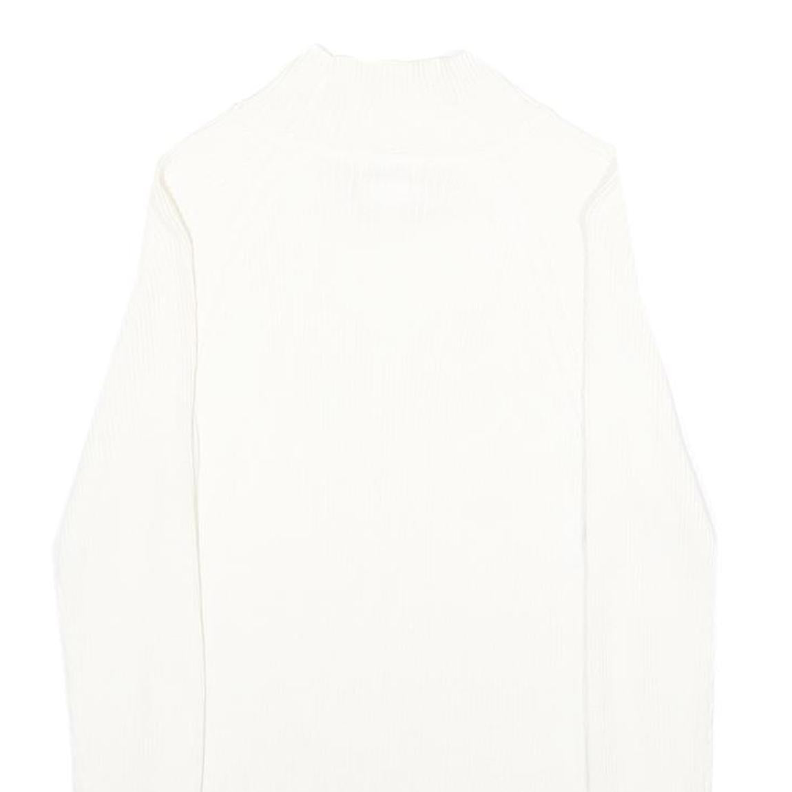 MODA INTERNATIONAL Womens White Plain Cotton Jumper Crew Neck Rib Knit S