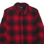 Mens Red & Black Check Shirt M Cotton Blend Casual Long Sleeve Button Closure